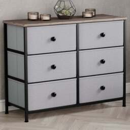 Vida Designs Chorley 6 Drawer Beige and Grey Wood Fabric Chest of Drawer - Brown - Wilko - thumbnail 1