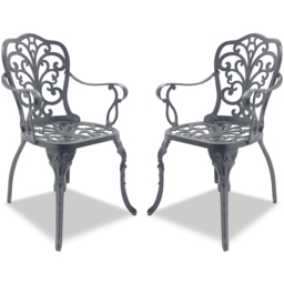Centurion Bangui Set of 2 Grey Garden Bistro Chairs with Armrests - Size: 88 x 49 x 50cm - Wilko - thumbnail 3