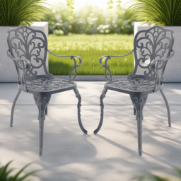 Centurion Bangui Set of 2 Grey Garden Bistro Chairs with Armrests - Size: 88 x 49 x 50cm - Wilko - thumbnail 1