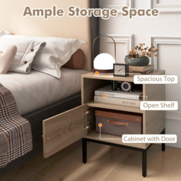 Costway Single Door Natural Home Boho Style Nightstand Accent Cabinet - Cream - Wilko - thumbnail 6