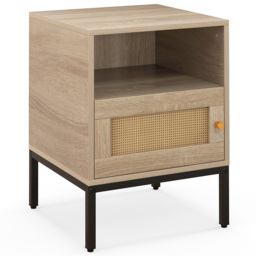 Costway Single Door Natural Home Boho Style Nightstand Accent Cabinet - Cream - Wilko - thumbnail 3
