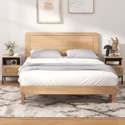 Costway Single Door Natural Home Boho Style Nightstand Accent Cabinet - Cream - Wilko - thumbnail 5