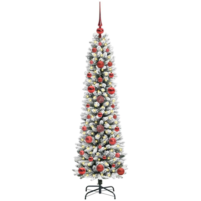 vidaXL Pre-Lit Warm White LED and Red Baubles White Artificial Christmas Tree with Stand 3.9ft - Wilko - image 1