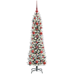 vidaXL Pre-Lit Warm White LED and Red Baubles White Artificial Christmas Tree with Stand 3.9ft - Wilko - thumbnail 1