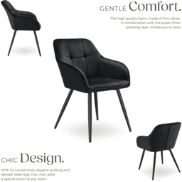 tectake Marilyn Set of 4 Black Quilted Velvet Dining Chair - Wilko - thumbnail 4