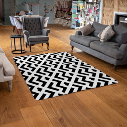 Benjamin Tate Design Faux Wool Small Black and White Geometric Rug 110 x 60cm - Size: 110 x 60 x 1cm - Wilko - thumbnail 3
