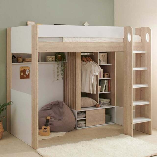 Flair Hampton Single White and Oak High Sleeper Frame - Brown - Wilko - image 1