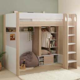Flair Hampton Single White and Oak High Sleeper Frame - Brown - Wilko