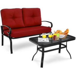 Costway 2 Seater Garden Bistro Set Red - Size: 114 x 64 x 36cm - Wilko - thumbnail 4