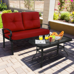 Costway 2 Seater Garden Bistro Set Red - Size: 114 x 64 x 36cm - Wilko