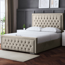 DS Living Allegra Small Double Cream Upholstered Ottoman Bed with Headboard - Wilko