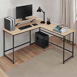 tectake Melrose Oak Sonoma Corner Desk with Movable Monitor Stand - Brown - Wilko