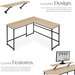 tectake Melrose Oak Sonoma Corner Desk with Movable Monitor Stand - Brown - Wilko - thumbnail 4
