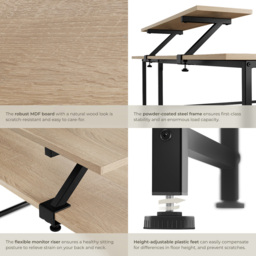 tectake Melrose Oak Sonoma Corner Desk with Movable Monitor Stand - Brown - Wilko - thumbnail 5