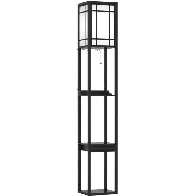 Costway Single Drawer 3 Shelf Tall Storage Floor Lamp with 2 USB Charging Port - Size: 44 x 33 x 29cm - Black - Wilko - image 1