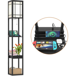 Costway Single Drawer 3 Shelf Tall Storage Floor Lamp with 2 USB Charging Port - Size: 44 x 33 x 29cm - Black - Wilko - thumbnail 4