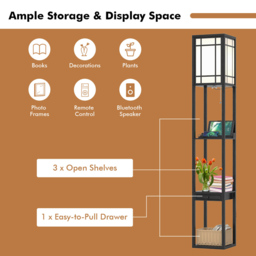Costway Single Drawer 3 Shelf Tall Storage Floor Lamp with 2 USB Charging Port - Size: 44 x 33 x 29cm - Black - Wilko - thumbnail 7