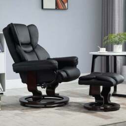 Portland Black PU Leather Manual Recliner Chair with Footstool - Size: Single - Wilko