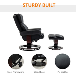 Portland Black PU Leather Manual Recliner Chair with Footstool - Size: Single - Wilko - thumbnail 6