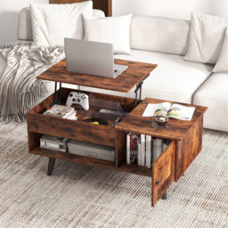 Costway Single Door Single Shelf Rustic Brown Lift Top Coffee Table - Size: 111 x 59 x 13cm - Wilko - thumbnail 7
