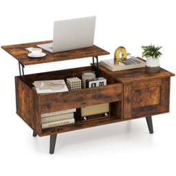 Costway Single Door Single Shelf Rustic Brown Lift Top Coffee Table - Size: 111 x 59 x 13cm - Wilko - thumbnail 3