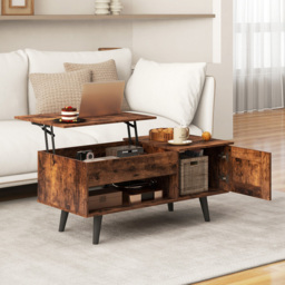 Costway Single Door Single Shelf Rustic Brown Lift Top Coffee Table - Size: 111 x 59 x 13cm - Wilko - thumbnail 6