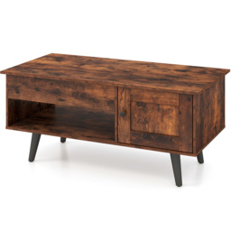 Costway Single Door Single Shelf Rustic Brown Lift Top Coffee Table - Size: 111 x 59 x 13cm - Wilko - thumbnail 4