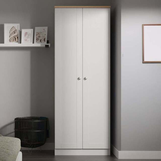 Crowndale Sussex 2 Door Grey Ash and Bardolino Oak Tall Wardrobe Ready Assembled - Grey Ash & Bardolino Oak - Wilko - image 1
