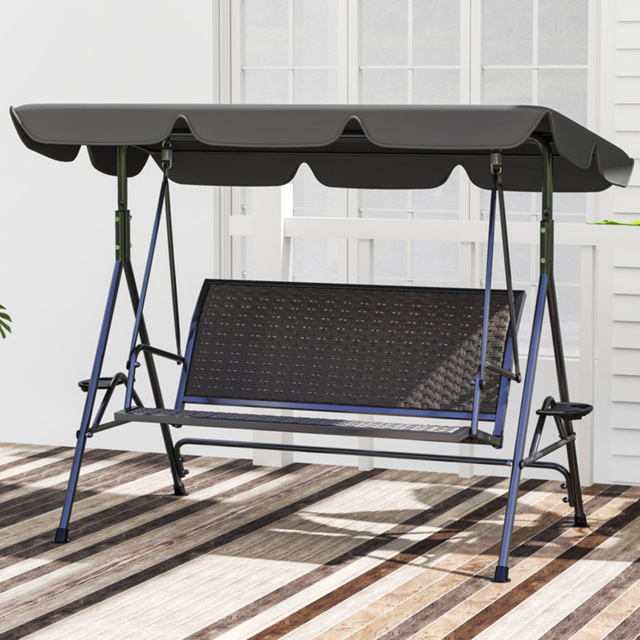 Outsunny 3 Seater Grey Garden Swing Bench with Adjustable Canopy - Size: 150 x 112 x 204cm - Wilko - image 1