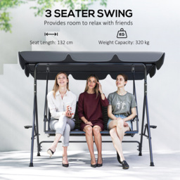 Outsunny 3 Seater Grey Garden Swing Bench with Adjustable Canopy - Size: 150 x 112 x 204cm - Wilko - thumbnail 6