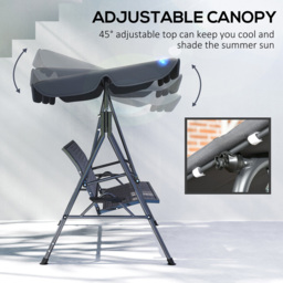 Outsunny 3 Seater Grey Garden Swing Bench with Adjustable Canopy - Size: 150 x 112 x 204cm - Wilko - thumbnail 7