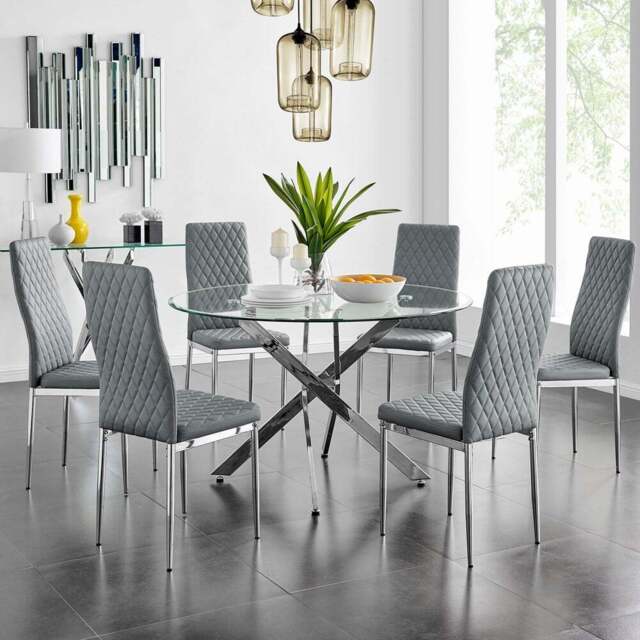 Furniturebox Arona Valera 6 Seater Round Dining Set Grey and Chrome - Wilko - image 1