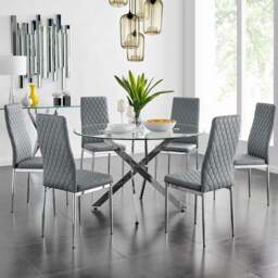 Furniturebox Arona Valera 6 Seater Round Dining Set Grey and Chrome - Wilko - thumbnail 1