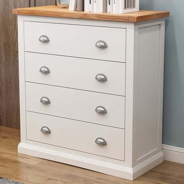 Cosenza 4 Drawer Off White Chest of Drawers with Chrome Cup Handles - Wilko - image 1