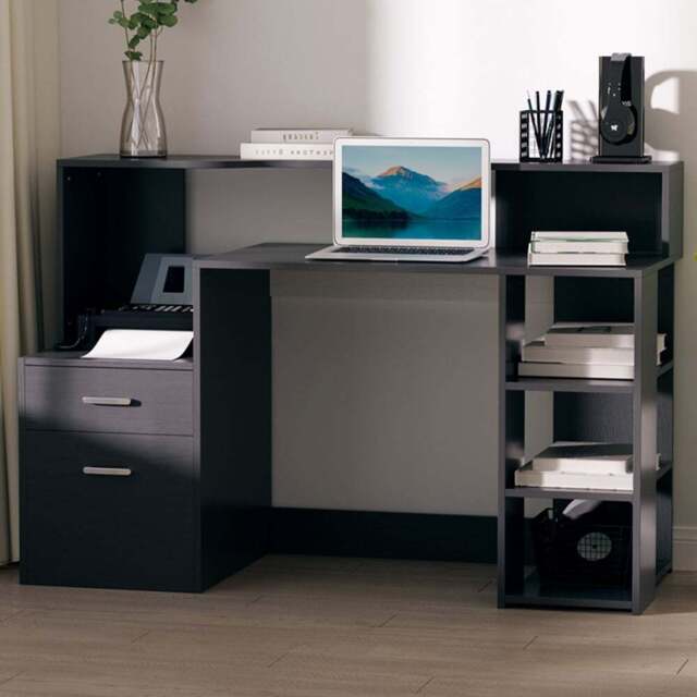 Portland 2 Drawer Computer Desk Black - Size: 137 x 55 x 92cm - Wilko - image 1