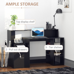 Portland 2 Drawer Computer Desk Black - Size: 137 x 55 x 92cm - Wilko - thumbnail 6