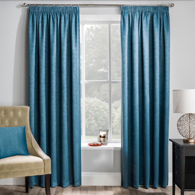 Enhanced Living Matrix Teal Thermal Pencil Pleat Readymade Curtains 117 x 229cm - Blue - Wilko - image 1