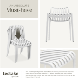 tectake Alcudia Set of 4 White Stackable Garden Chair - Size: 80.5 x 47 x 58cm - Wilko - thumbnail 6