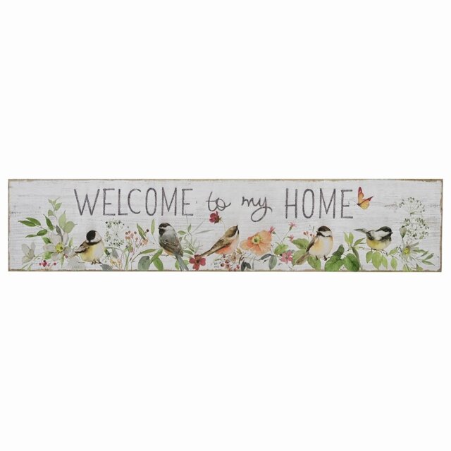 Welcome to My Home Floral Birds Sign - White - Wilko
