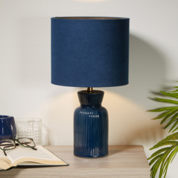 Lighting Collection Romero Blue Ceramic Table Lamp - Size: 30.5 x 23.5 x 23.5cm - Navy - Wilko - thumbnail 3