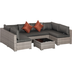 Outsunny 6 Seater PE Rattan Wicker Garden Patio Sofa Set - Grey - Wilko - thumbnail 3