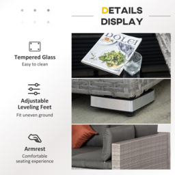 Outsunny 6 Seater PE Rattan Wicker Garden Patio Sofa Set - Grey - Wilko - thumbnail 5