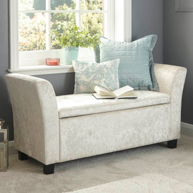 GFW Verona Crushed Velvet Upholstered Window Seat - Size: 41 x 107 x 56cm - Silver - Wilko - image 1
