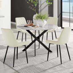 Furniturebox Arona Cesano Marble Effect 4 Seater Dining Set White Black and Cream - Wilko - thumbnail 1
