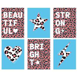 Wee Blue Coo Blue and Pink Leopard Pattern Bold Shapes Wall Art Print 30 x 41cm 6 Pack - Size: 40.5 x 30.5 x 0.3cm - Multi - Wilko - thumbnail 1