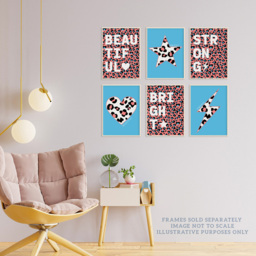 Wee Blue Coo Blue and Pink Leopard Pattern Bold Shapes Wall Art Print 30 x 41cm 6 Pack - Size: 40.5 x 30.5 x 0.3cm - Multi - Wilko - thumbnail 4