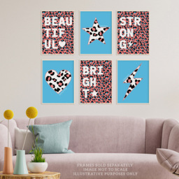 Wee Blue Coo Blue and Pink Leopard Pattern Bold Shapes Wall Art Print 30 x 41cm 6 Pack - Size: 40.5 x 30.5 x 0.3cm - Multi - Wilko - thumbnail 3