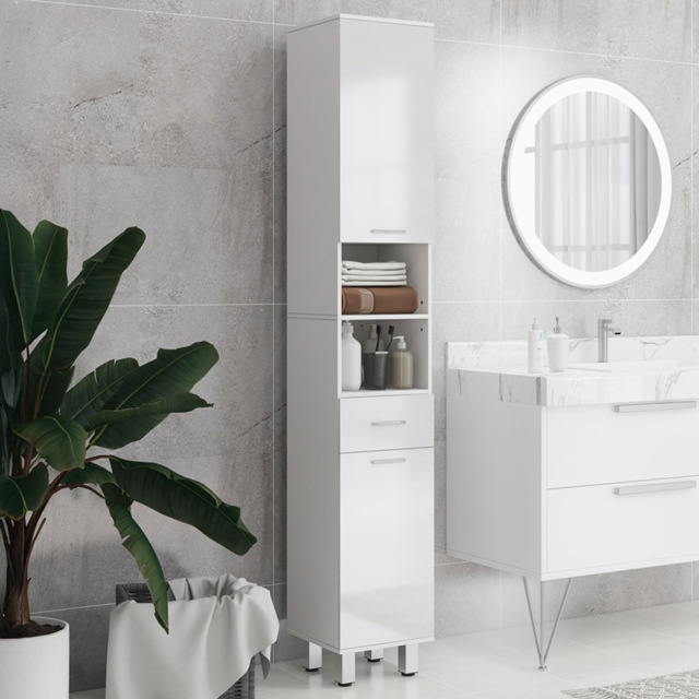 Kleankin 2 Door 2 Shelf Single Drawer White Tall Narrow Bathroom Storage Cabinet - Size: 180.0 cm x 30.0 cm x 30.0 cmcm - Wilko - image 1