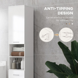 Kleankin 2 Door 2 Shelf Single Drawer White Tall Narrow Bathroom Storage Cabinet - Size: 180.0 cm x 30.0 cm x 30.0 cmcm - Wilko - thumbnail 6