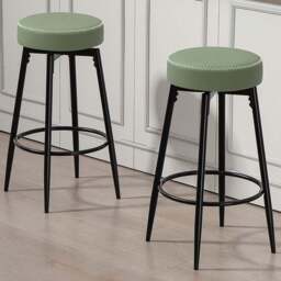 HOMCOM PU Leather Swivel Bar Stool with Footrest Set of 2 - Green - Wilko - thumbnail 1